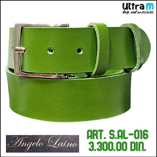 Kaiš Angelo Laino Art. S.AL-016 Koža zeleni bez štepa 40 mm