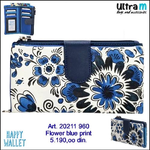 Zenski novčanik Happy Wallet Art. 20211 960 Flower blue print koža