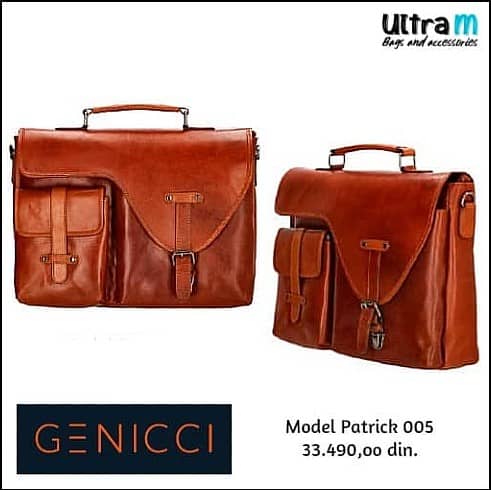 Poslovna torba Genicci Art. Patrick 005 Amsterdam Cognac koža