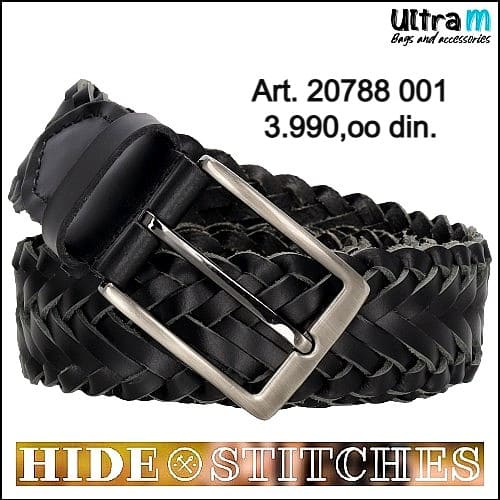 Kaiš Hide & Stitches Art. 20788 001 Crni pleteni koža 35 mm