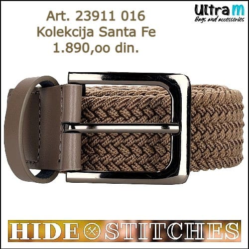 Kaiš Hide & Stitches Art. 23911 016 Santa Fe elastin i koža taupe