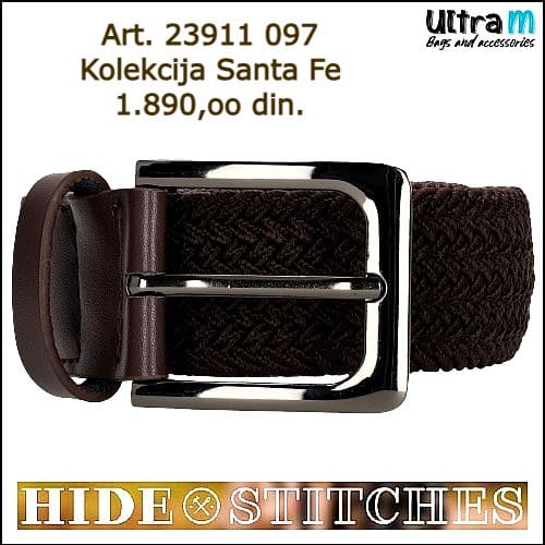 Kaiš Hide & Stitches Art. 23911 097 Santa Fe elastin i koža dark brown