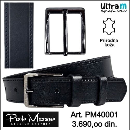 Kaiš Paolo Massaro Art. PM40001 Crni 40 mm sa štepom