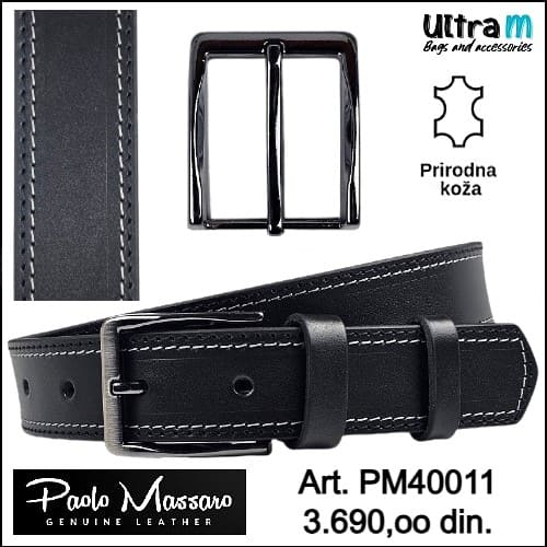 Kaiš Paolo Massaro Art. PM40011 Crni 40 mm sa duplim štepom