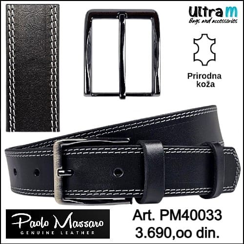 Kaiš Paolo Massaro Art. PM40033 Crni 40 mm sa duplim štepom