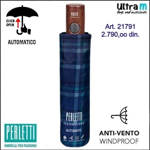Kišobran Perletti Art. 21791 Muški Windproof Automatik teget