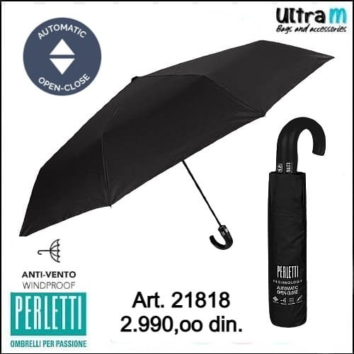 Kišobran Perletti Art. 21818 Muški Windproof Open-Close crni