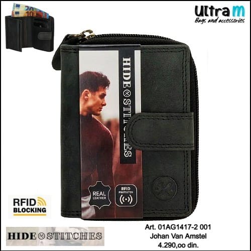 Unisex kožni novčanik Hide & Stitches Art. 01AG1417-2 001 RFID Crni