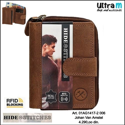 Unisex kožni novčanik Hide & Stitches Art. 01AG1417-2 006 RFID Braon