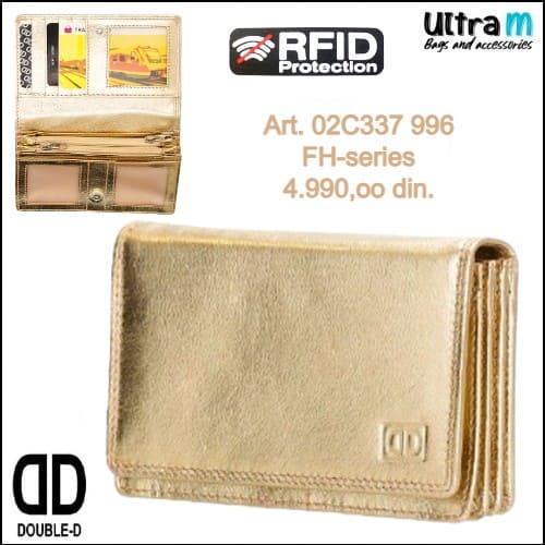 Zenski novčanik Double D Art. 02C337 996 FH-series RFID koža zlatni