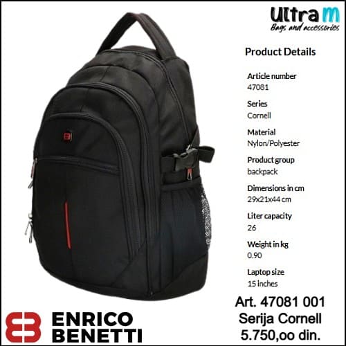 Ranac Enrico Benetti Art. 47081 001 Cornell laptop 15'' crni