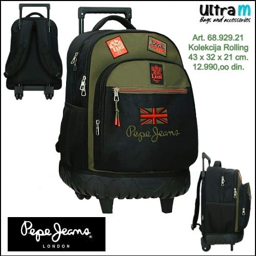 Ranac Pepe Jeans London Art. 68.929.21 Rolling cabin size olive