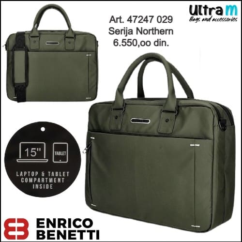 Poslovna torba Enrico Benetti Art. 47247 029 Northern laptop 15'' maslinasta
