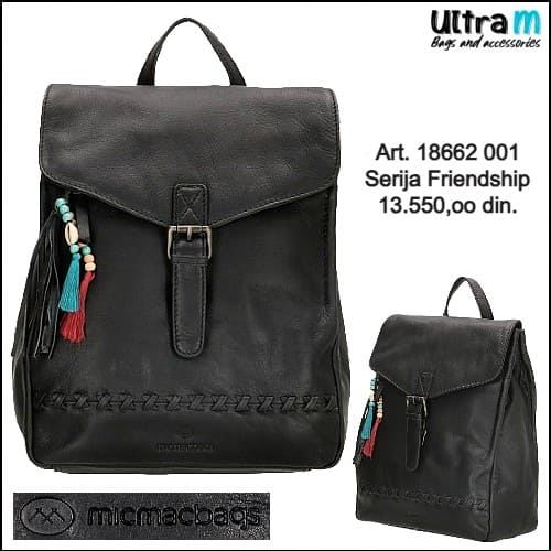 Zenska kožna tašna MICMACBAGS Art. 18662 001 Friendship crni ranac