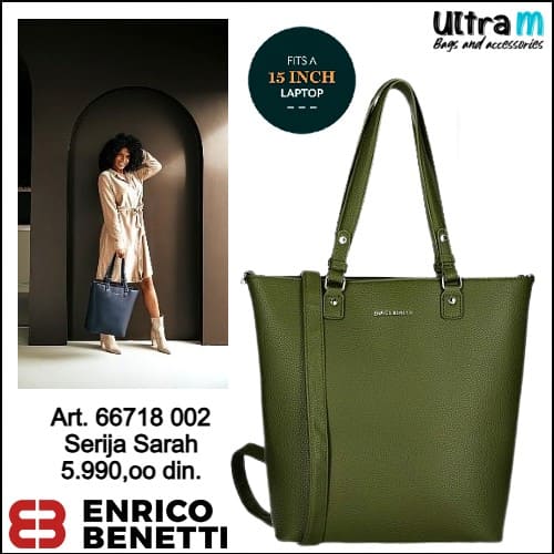 Zenska torba Enrico Benetti Art. 66718 029 Sarah laptop 15'' maslinasta